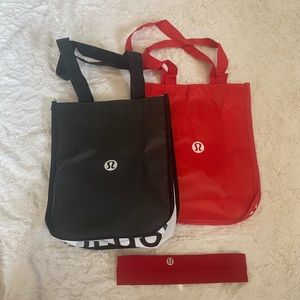 LULULEMON | Bundle of Red Headband and 2 New Shopping Bags
